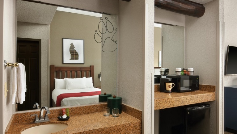 The kitchen area in the KidKamp Suite